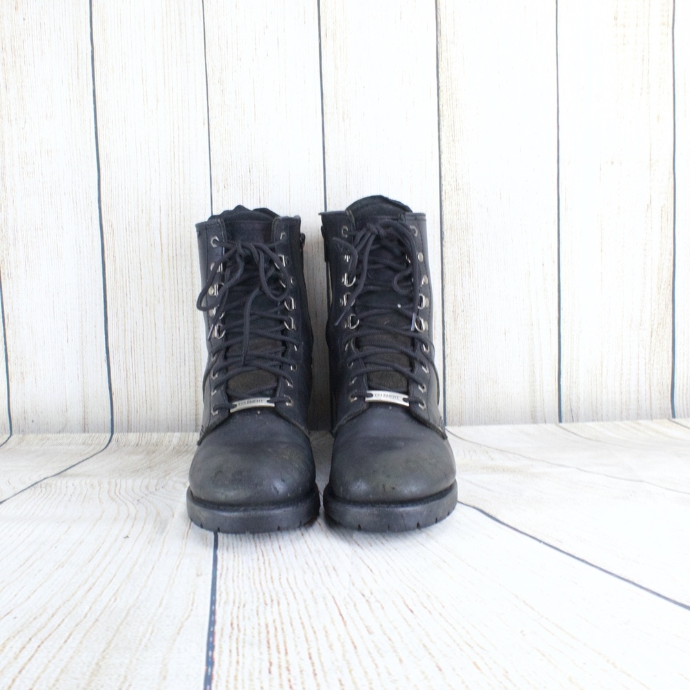 XELEMENT BLACK LEATHER ZIP LACE UP MOTO Boots 12 - Picture 4 of 8